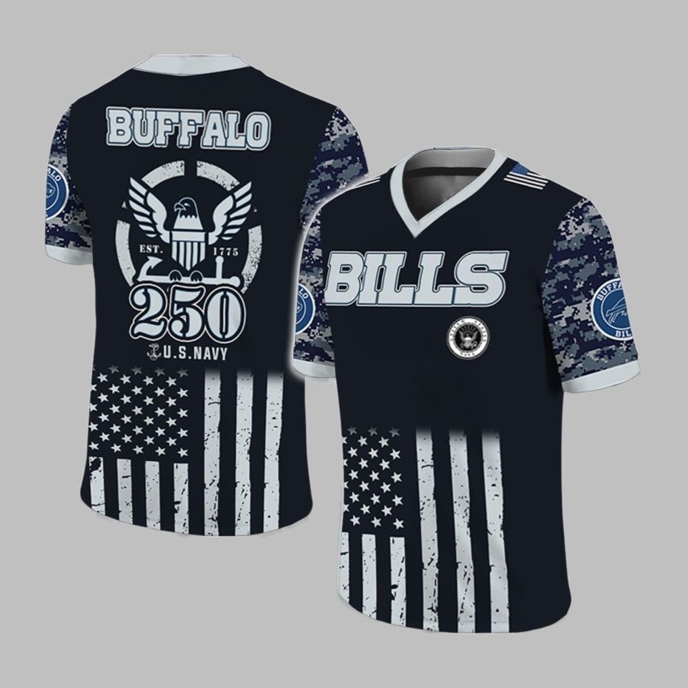 Bills US NAVY 250th Birthday Celebration Football Jersey - Grishko.com T-Shirts, Hoodie, Sweatshirt (Image 1)