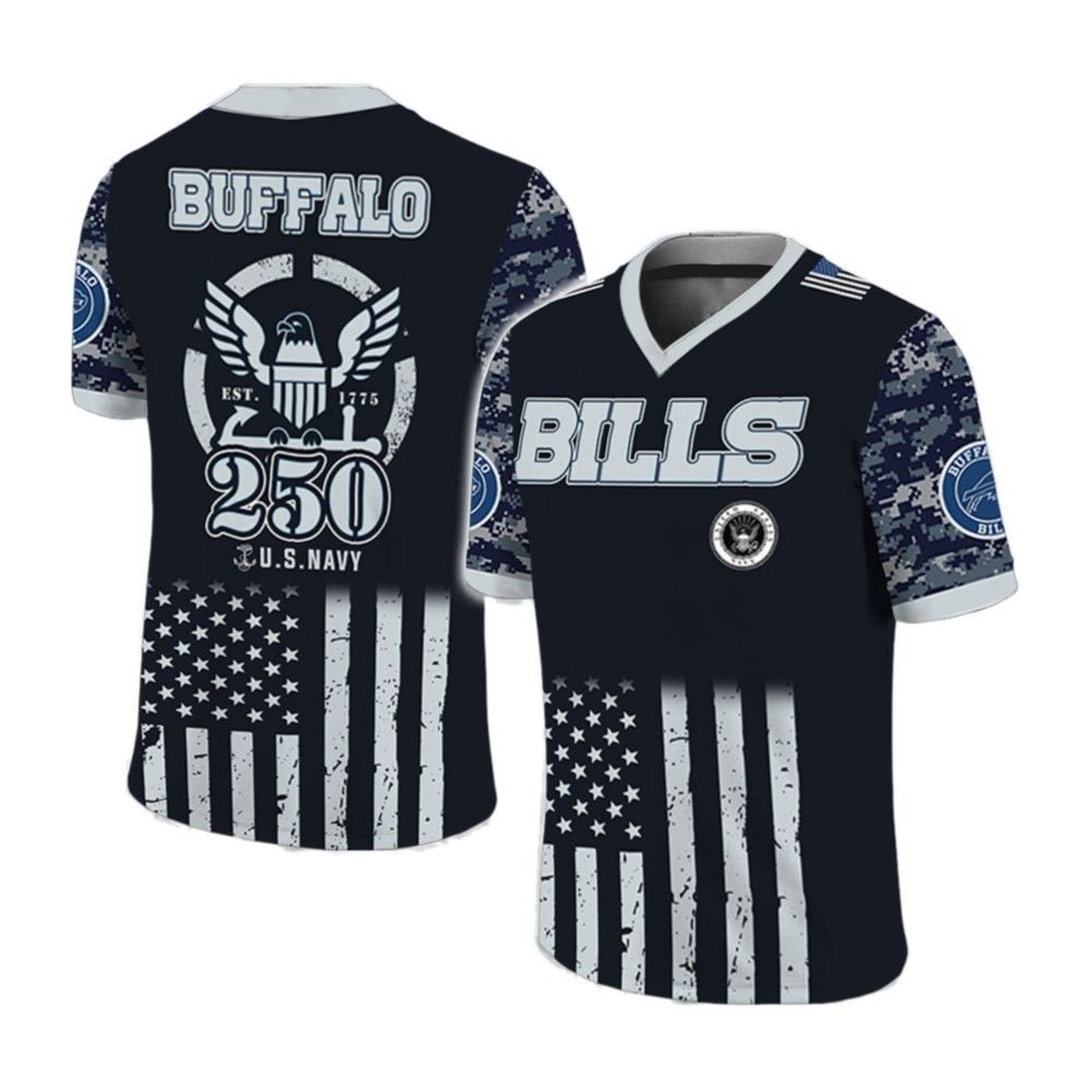 Bills US NAVY 250th Birthday Celebration Football Jersey - Grishko.com T-Shirts, Hoodie, Sweatshirt (Image 2)