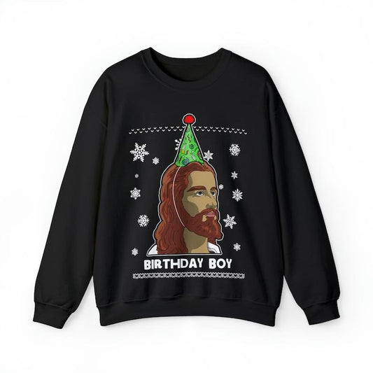 Birthday Boy  Jesus Christmas Sweater Unisex Crewneck, Merry Christmas Hoodie and Sweater; T-shirt Cotton Menswear...