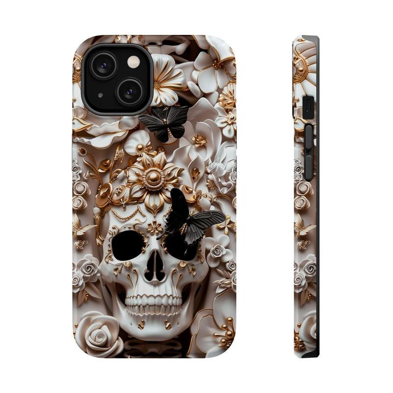 Black & Gold Skeleton Phone Case Mag Safe Compatible Magnetic Tough Cases with Polycarbonate Shell and TPU Lining for...