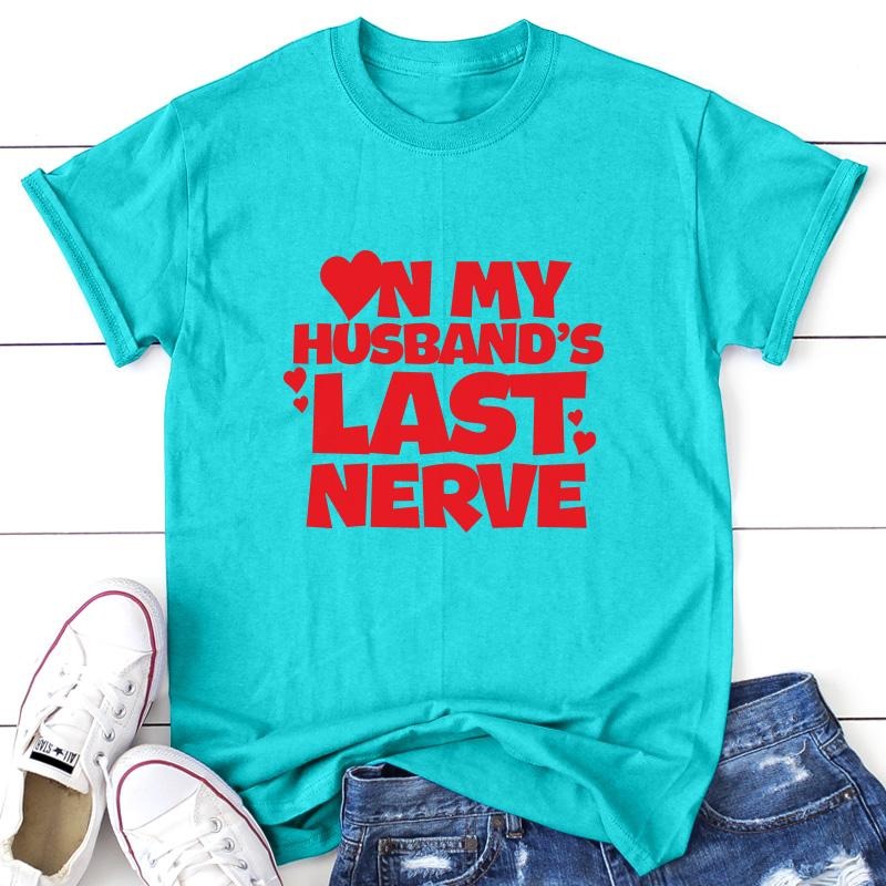 On My Husband's Last Nerve Apparel, Proudly Printed In The USA, Tee,  Gray / White / Blue / Black #sassy #cute Hoodie,...