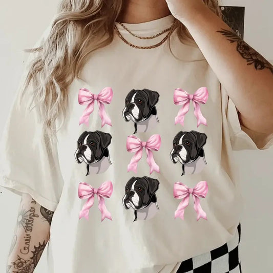 Black And White Boxer and bows Shirt ~ Unisex Apparel Relaxed Fit Printed In The USA Clothing Womenswear Casual Comfort...