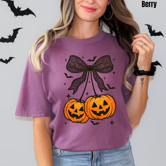 Black Bats & Pumpkins Bow Comfort Colors T-Shirt 'NLB Hoodie, Sweatshirt | WearSparks.com