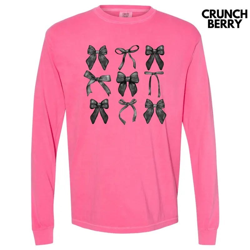 Black Bow Coquette Long Sleeve Comfort Colors T-Shirt 'NLB' Hoodie, Sweatshirt | WearSparks.com