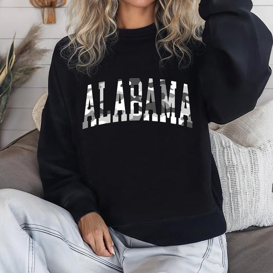 Black Camo State Name Sweatshirt Comfortable Fall Varsity Pullover Women's Fashion Crew Neck Texas Tennessee Kentucky...