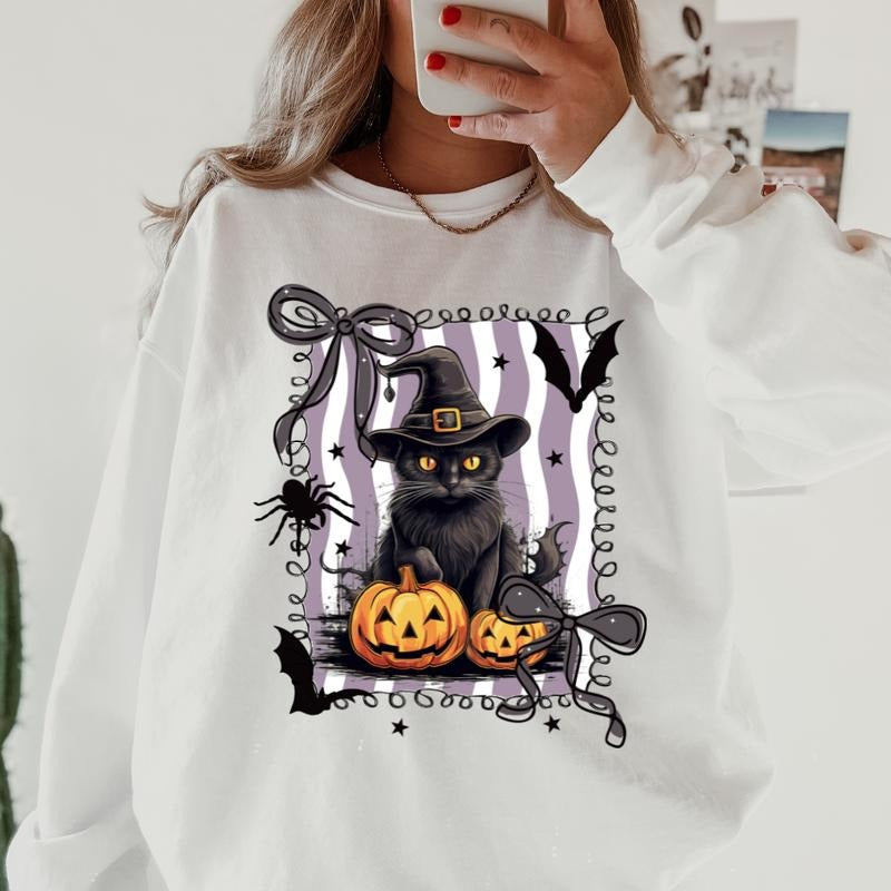 Black Cat Halloween Shirt ~ Unisex Apparel Relaxed Fit Printed In The USA Clothing Womenswear Casual Comfort Cotton Top...