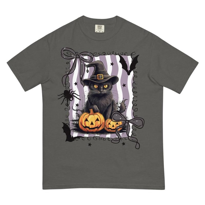 Black Cat Halloween Shirt ~ Unisex Apparel Relaxed Fit Printed In The USA Clothing Womenswear Casual Comfort Cotton Top...