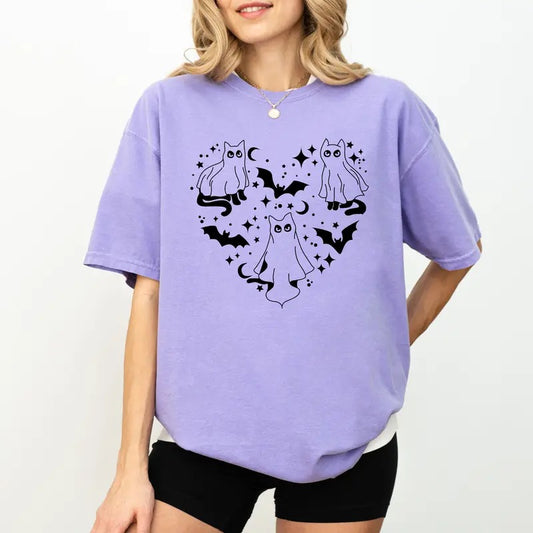 Black Cat Halloween Shirt, Funny Cat Ghost Tee, Halloween 2024 Graphic Printed Tee, Spooky Vibes Unhinged Shirt, Cat...