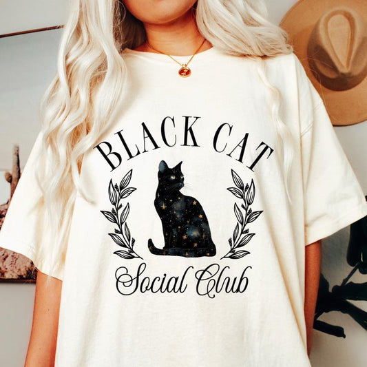 Black Cat Social Club Shirt, Spooky Season Shirt, Cat Halloween Tee, Halloween Graphic shirt, Comfort Colors Shirt, Ghost...
