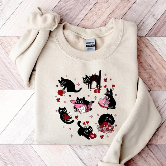 Black Cat Valentine Sweatshirt , Cat Valentines Day Sweatshirt , Cat Mom Valentines Tee, Pet Valentine Sweatshirt, Black...
