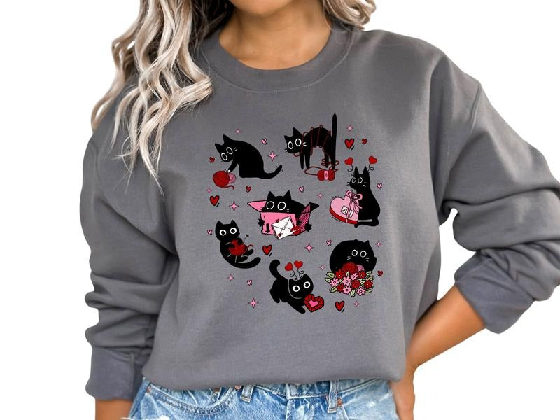 Black Cat Valentine Women's Top & Sweatshirt T-Shirts, Hoodie | WearSparks.com