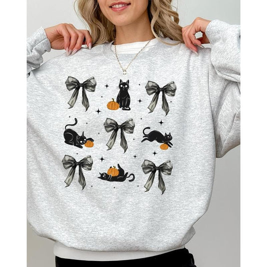 Black Cat, Coquette Ribbons and Bows, Halloween, Cute, Girly, Autumn, Fall Sweatshirt T-Shirts, Hoodie | WearSparks.com