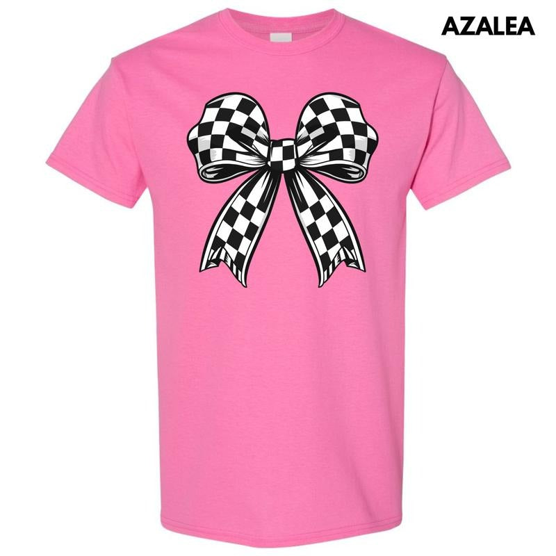 Black Checkered Bow Gildan Short Sleeve T-Shirt 'NLB' Hoodie, Sweatshirt | WearSparks.com