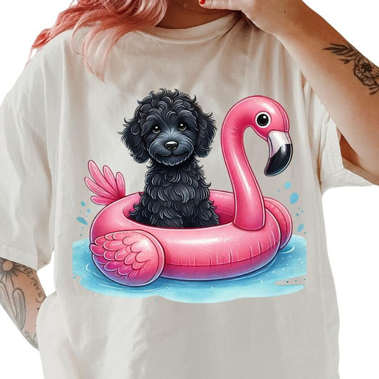 Black Doodle Flamingo float Shirt ~ Unisex Apparel Relaxed Fit Printed In The USA Clothing Womenswear Casual Comfort...
