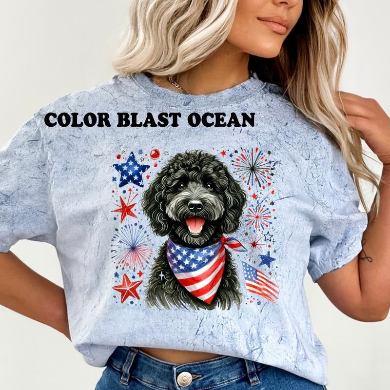 Black Doodle Patriotic Dog Shirt ~ Unisex Apparel Relaxed Fit Printed In The USA Clothing Womenswear Casual Comfort...