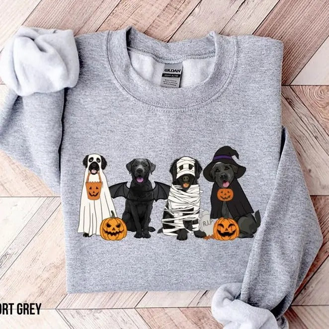 Black Labrador Halloween Sweatshirt, Ghost Dogs Sweatshirt, Halloween Dog, Halloween Sweatshirt, Fall Sweater, Spooky...