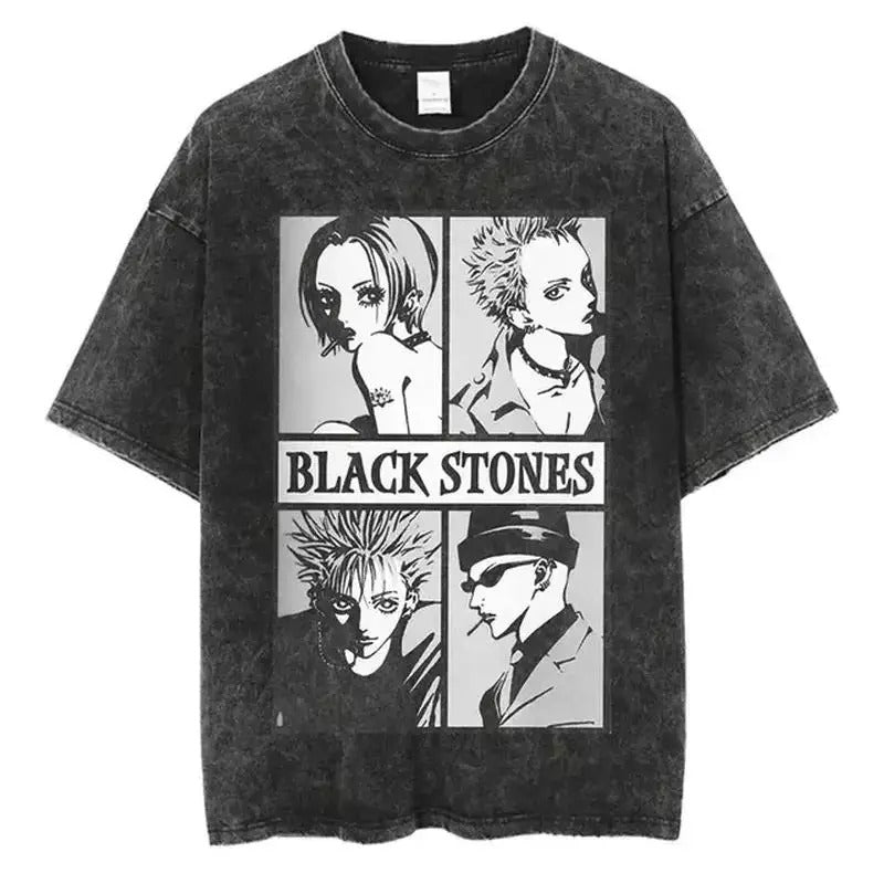 Black Stones Shirt Japanese Anime Nana Osaki Print Vintage Washed Tshirt Harajuku Streetwear Graphic Hoodie, Sweatshirt