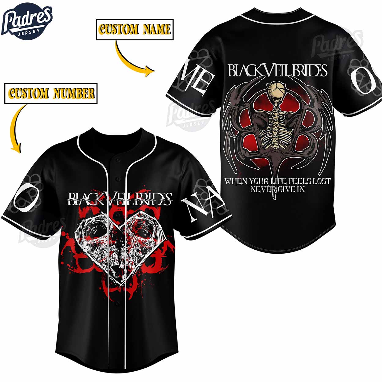 Black Veil Brides Band Custom Music Baseball Jersey - Padres Jersey Oasis: Elevate Your Baseball Style Game... (Image 1)