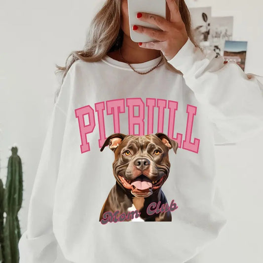 Black and White Pitbull Mom Club Sweatshirt ~ Sweatshirt Unisex Apparel Relaxed Fit Printed in the USA Clothing...