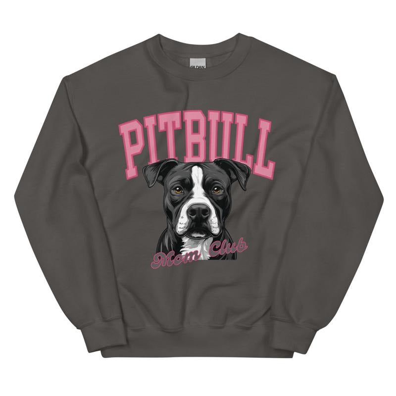Black and White Pitbull Mom Club Sweatshirt ~ Sweatshirt Unisex Apparel Relaxed Fit Printed in the USA Clothing...