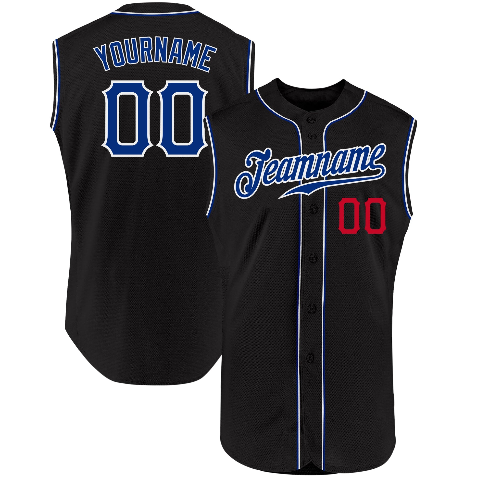 Custom Black Royal-Red Authentic Sleeveless Baseball Jersey T-Shirts, Hoodie, Sweatshirt | WearSparks.com (Image 1)