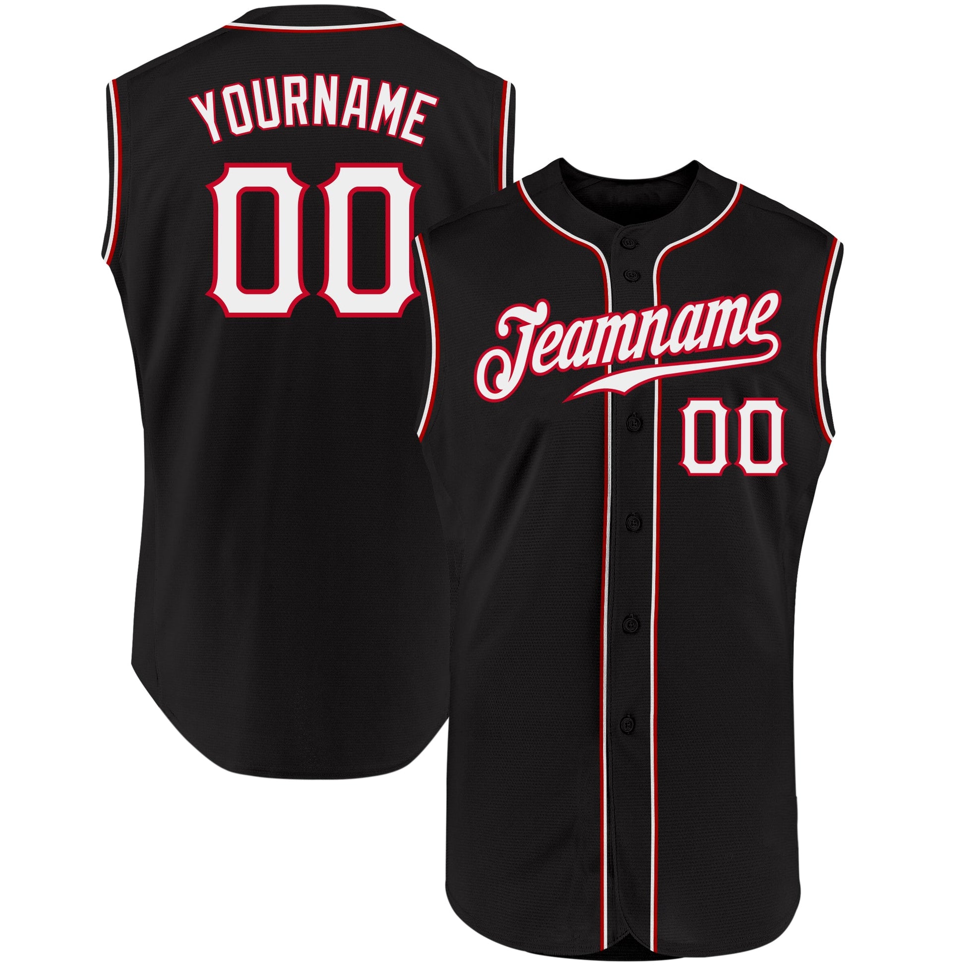 Custom Black White-Red Authentic Sleeveless Baseball Jersey T-Shirts, Hoodie, Sweatshirt | WearSparks.com (Image 1)