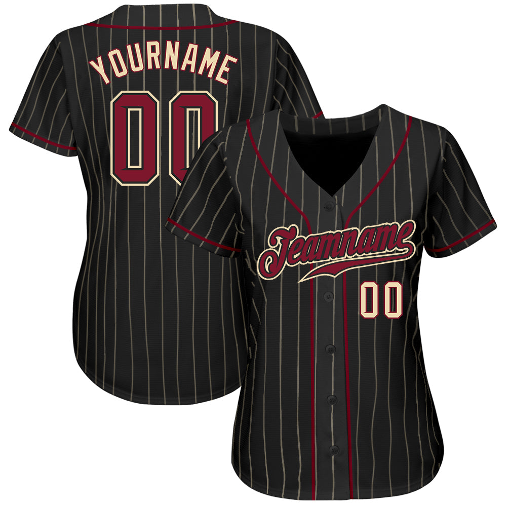 Custom Black Cream Pinstripe Crimson-Cream Authentic Baseball Jersey T-Shirts, Hoodie, Sweatshirt | WearSparks.com (Image 2)