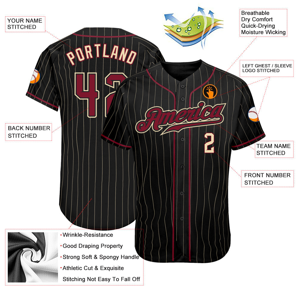 Custom Black Cream Pinstripe Crimson-Cream Authentic Baseball Jersey T-Shirts, Hoodie, Sweatshirt | WearSparks.com (Image 3)