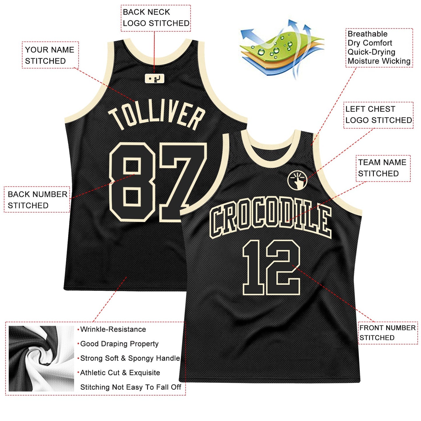 Custom Black Black-Cream Authentic Throwback Basketball Jersey T-Shirts, Hoodie, Sweatshirt | WearSparks.com (Image 2)