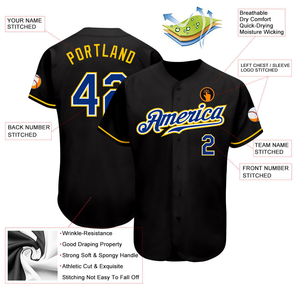 Custom Black Royal-Gold Authentic Baseball Jersey T-Shirts, Hoodie, Sweatshirt | WearSparks.com (Image 3)