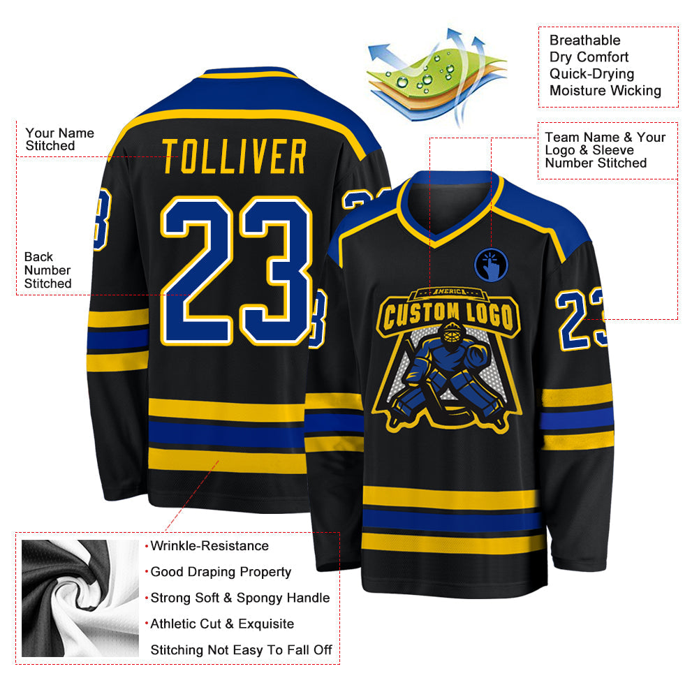 Custom Black Royal-Gold Hockey Jersey T-Shirts, Hoodie, Sweatshirt | WearSparks.com (Image 3)