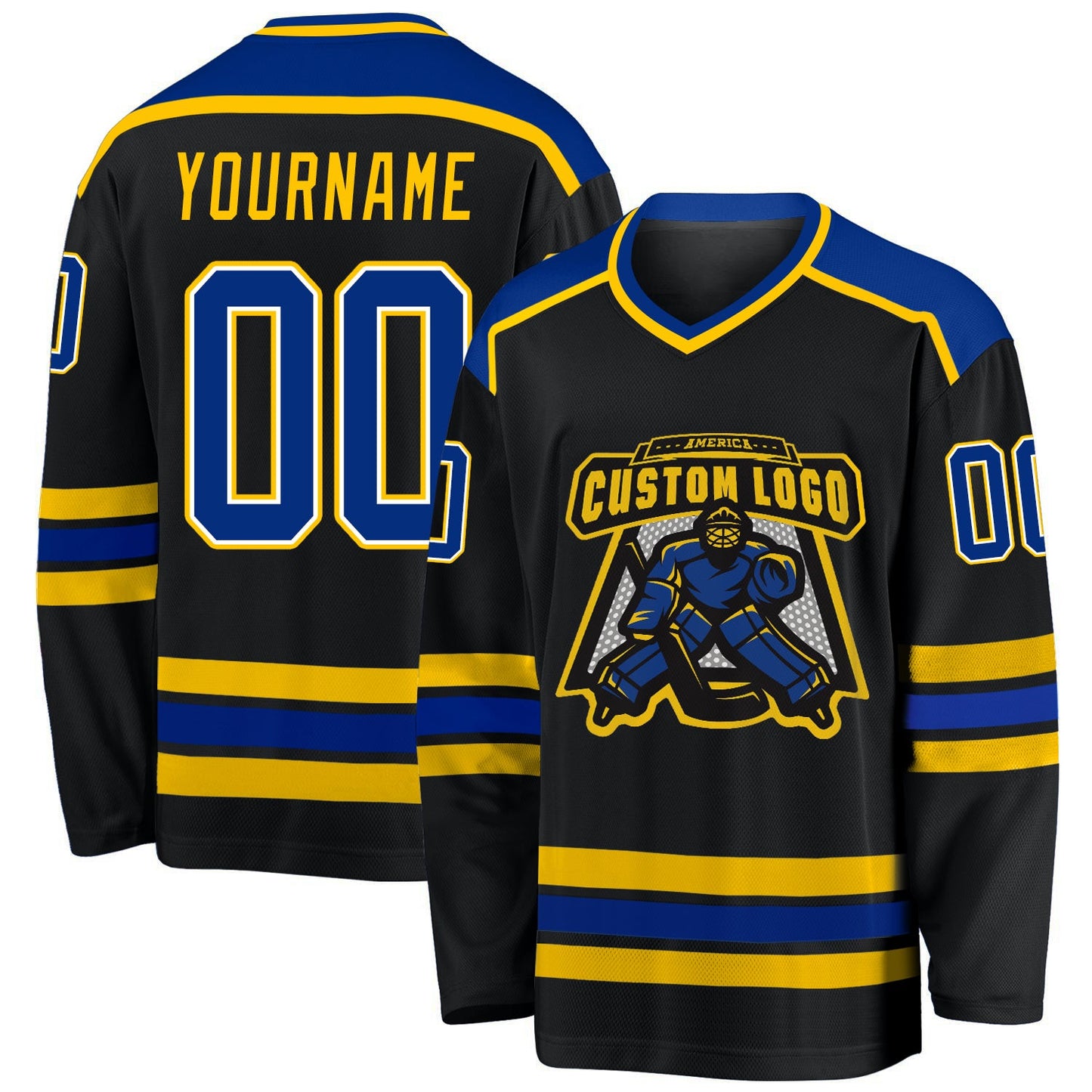 Custom Black Royal-Gold Hockey Jersey T-Shirts, Hoodie, Sweatshirt | WearSparks.com (Image 1)