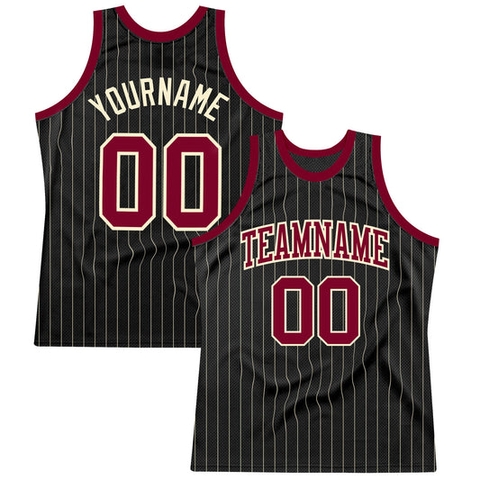 Custom Black Cream Pinstripe Maroon-Cream Authentic Basketball Jersey T-Shirts, Hoodie, Sweatshirt | WearSparks.com (Image 1)