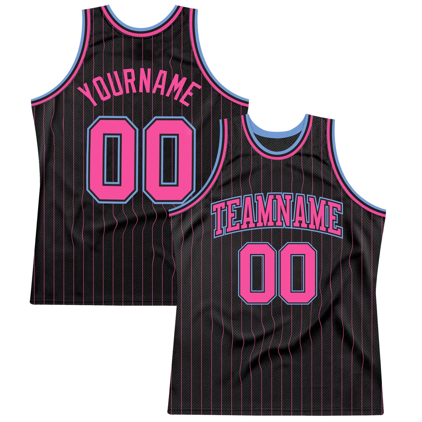 Custom Black Pink Pinstripe Pink-Light Blue Authentic Basketball Jersey T-Shirts, Hoodie, Sweatshirt (Image 1)