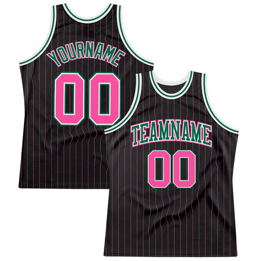 Custom Black Pink Pinstripe Pink-Kelly Green Authentic Basketball Jersey T-Shirts, Hoodie, Sweatshirt (Image 1)