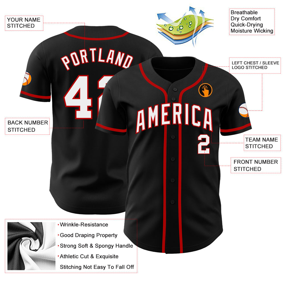 Custom Black White-Red Authentic Baseball Jersey T-Shirts, Hoodie, Sweatshirt | WearSparks.com (Image 3)