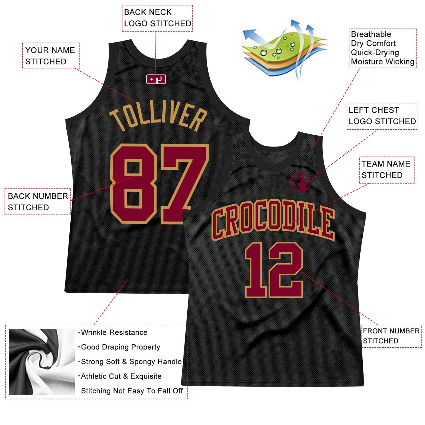 Custom Black Maroon-Old Gold Authentic Throwback Basketball Jersey T-Shirts, Hoodie, Sweatshirt | WearSparks.com (Image 2)