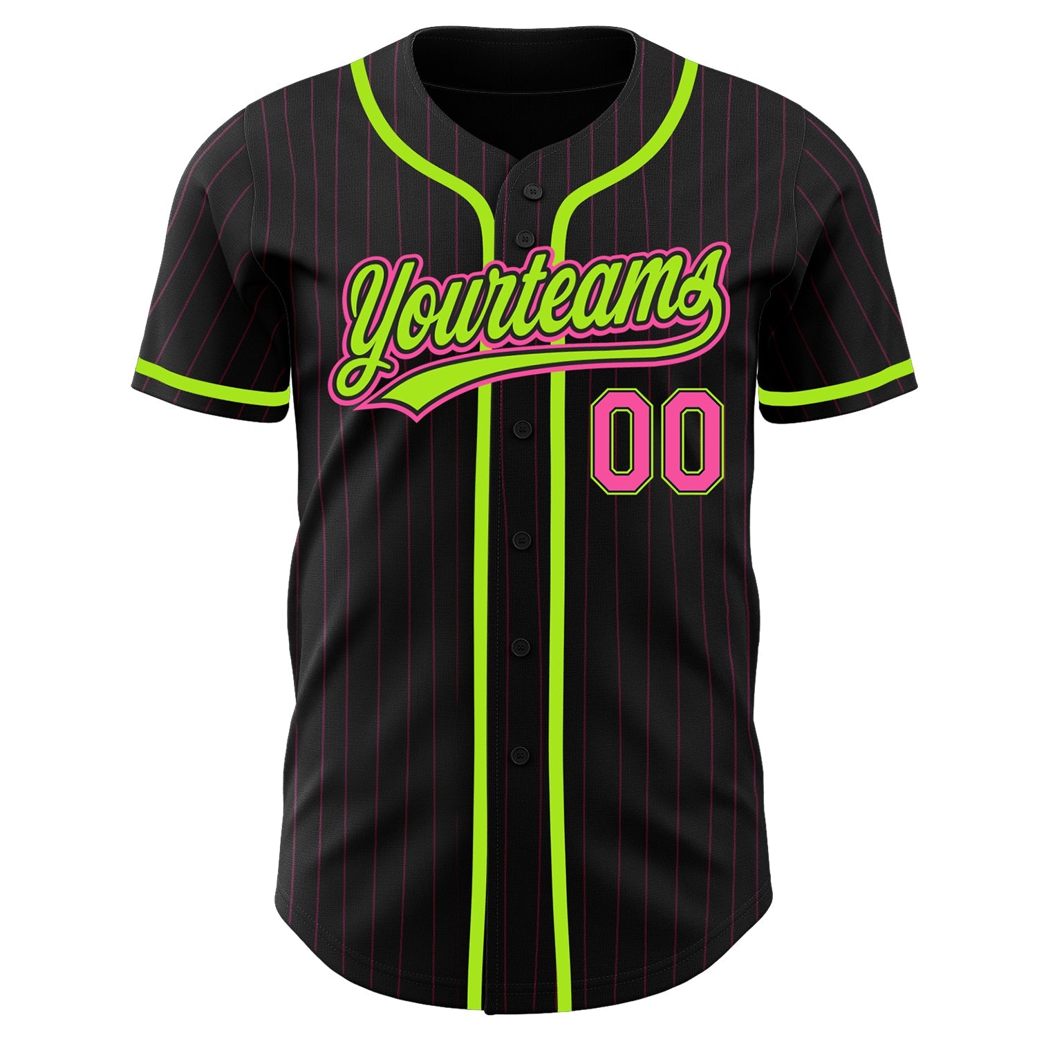Custom Black Pink Pinstripe Pink-Neon Green Authentic Baseball Jersey T-Shirts, Hoodie, Sweatshirt | WearSparks.com (Image 2)