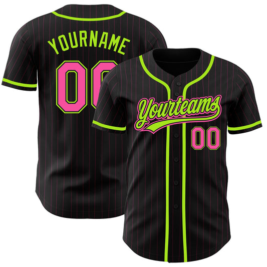 Custom Black Pink Pinstripe Pink-Neon Green Authentic Baseball Jersey T-Shirts, Hoodie, Sweatshirt | WearSparks.com (Image 1)