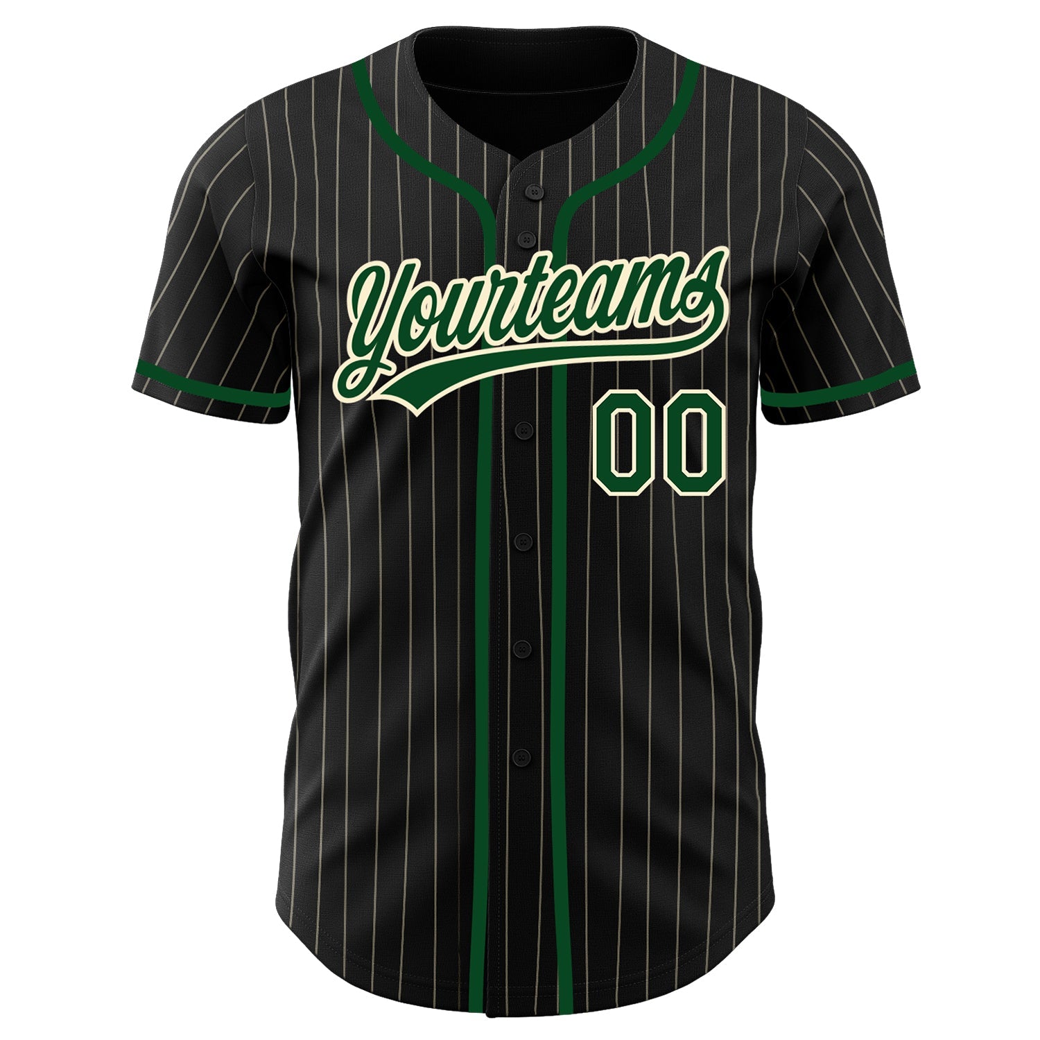 Custom Black Cream Pinstripe Green Authentic Baseball Jersey T-Shirts, Hoodie, Sweatshirt | WearSparks.com (Image 3)