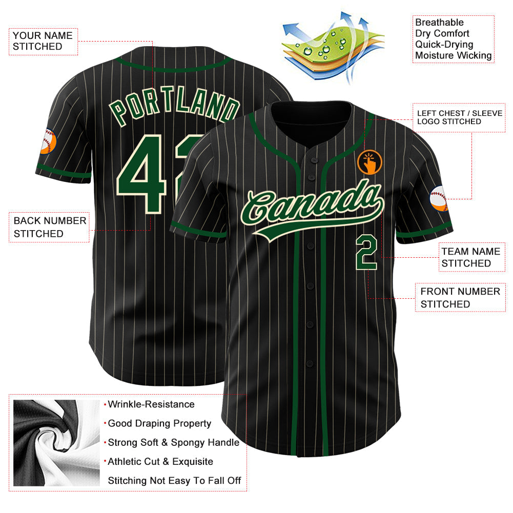 Custom Black Cream Pinstripe Green Authentic Baseball Jersey T-Shirts, Hoodie, Sweatshirt | WearSparks.com (Image 4)