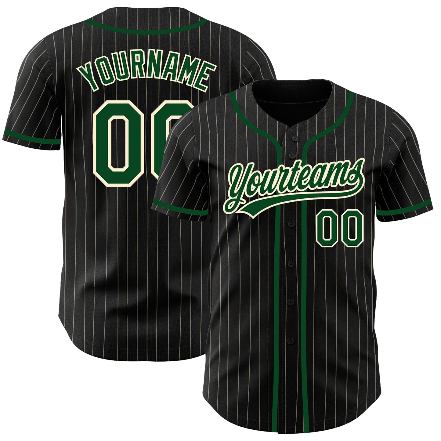 Custom Black Cream Pinstripe Green Authentic Baseball Jersey T-Shirts, Hoodie, Sweatshirt | WearSparks.com (Image 1)