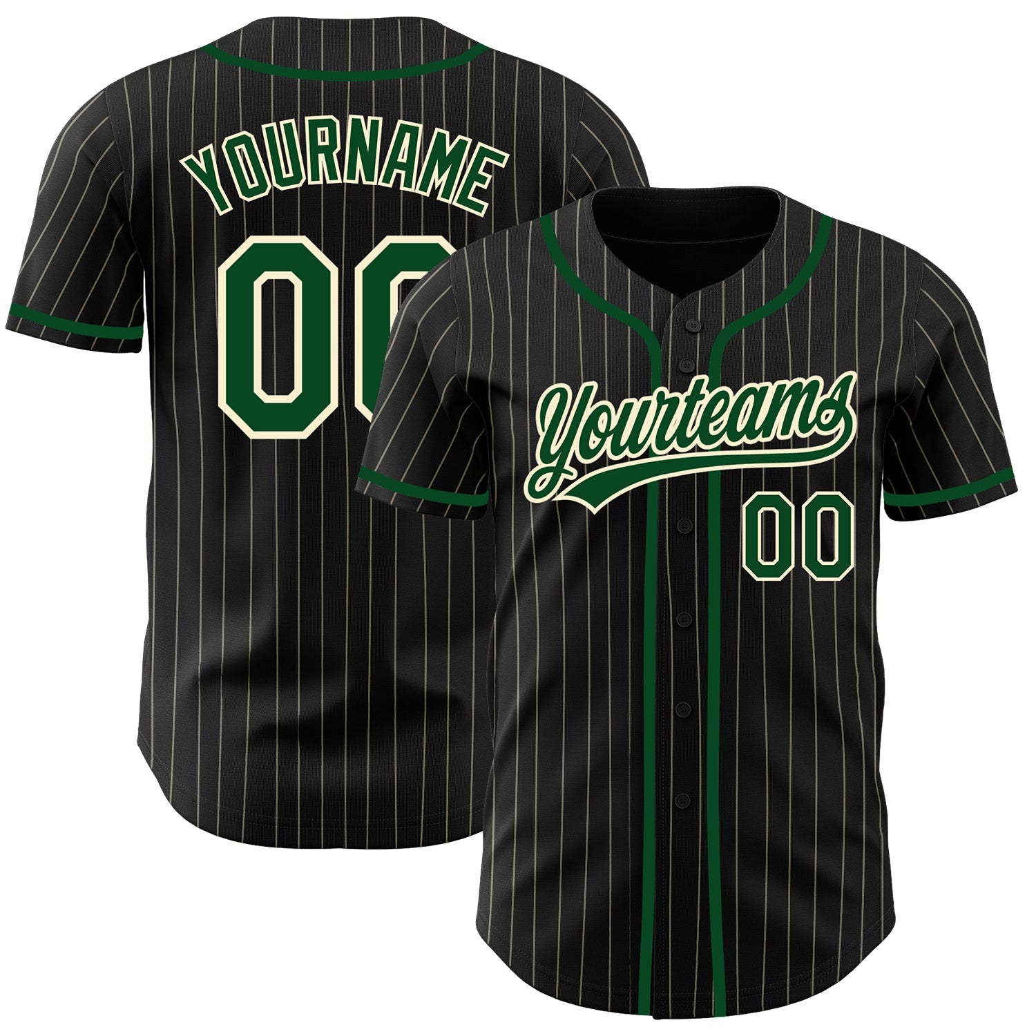 Custom Black Cream Pinstripe Green Authentic Baseball Jersey T-Shirts, Hoodie, Sweatshirt | WearSparks.com (Image 1)