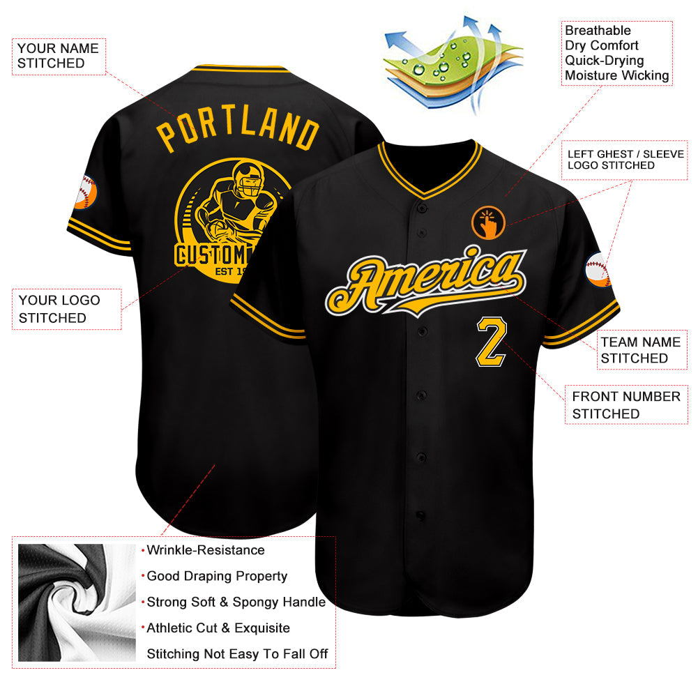 Custom Black Gold-Yellow Authentic Baseball Jersey T-Shirts, Hoodie, Sweatshirt | WearSparks.com (Image 3)