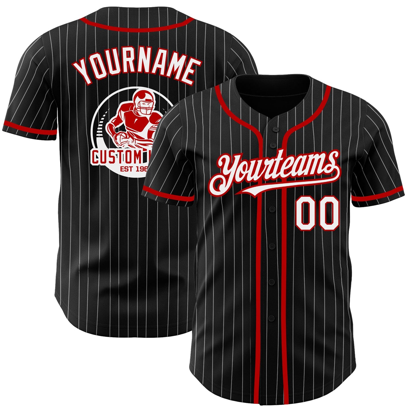 Custom Black White Pinstripe Red Authentic Baseball Jersey T-Shirts, Hoodie, Sweatshirt | WearSparks.com (Image 1)
