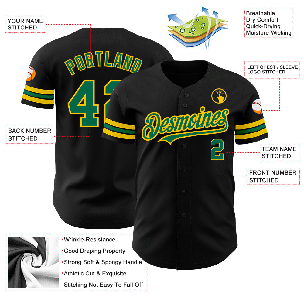 Custom Black Kelly Green-Yellow Authentic Baseball Jersey T-Shirts, Hoodie, Sweatshirt | WearSparks.com (Image 3)