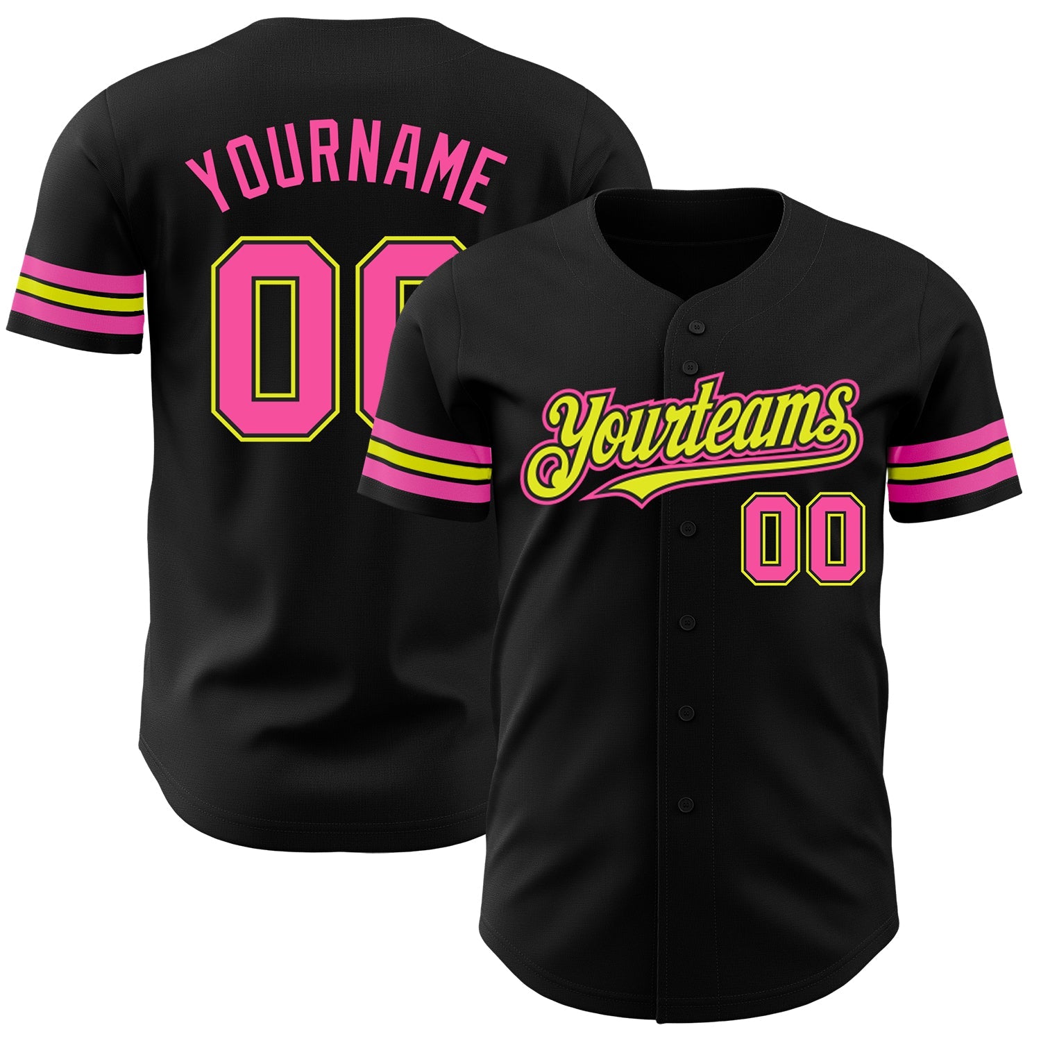 Custom Black Pink-Neon Yellow Authentic Baseball Jersey T-Shirts, Hoodie, Sweatshirt | WearSparks.com (Image 1)