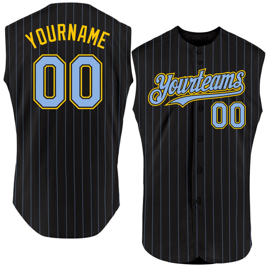Custom Black Light Blue Pinstripe Yellow Authentic Sleeveless Baseball Jersey T-Shirts, Hoodie, Sweatshirt (Image 1)