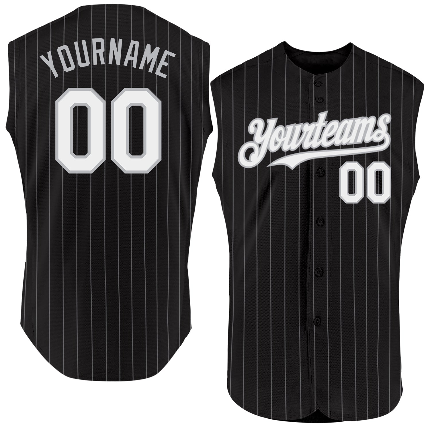 Custom Black Gray Pinstripe White Authentic Sleeveless Baseball Jersey T-Shirts, Hoodie, Sweatshirt (Image 1)