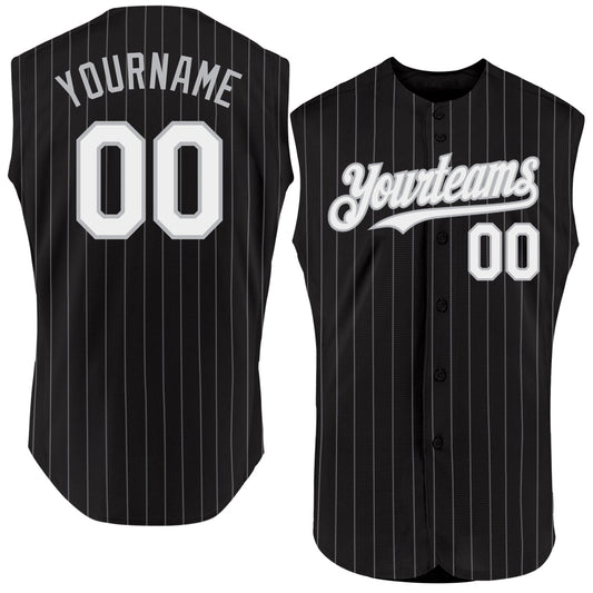 Custom Black Gray Pinstripe White Authentic Sleeveless Baseball Jersey T-Shirts, Hoodie, Sweatshirt (Image 1)